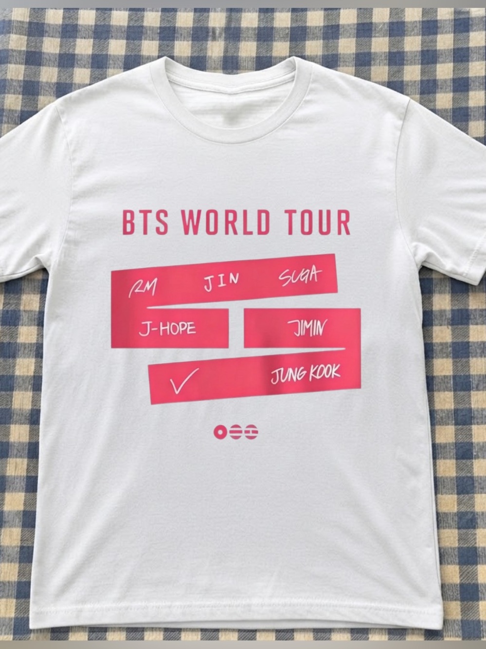 BTS World Tour White Graphic Tee with Pink Print